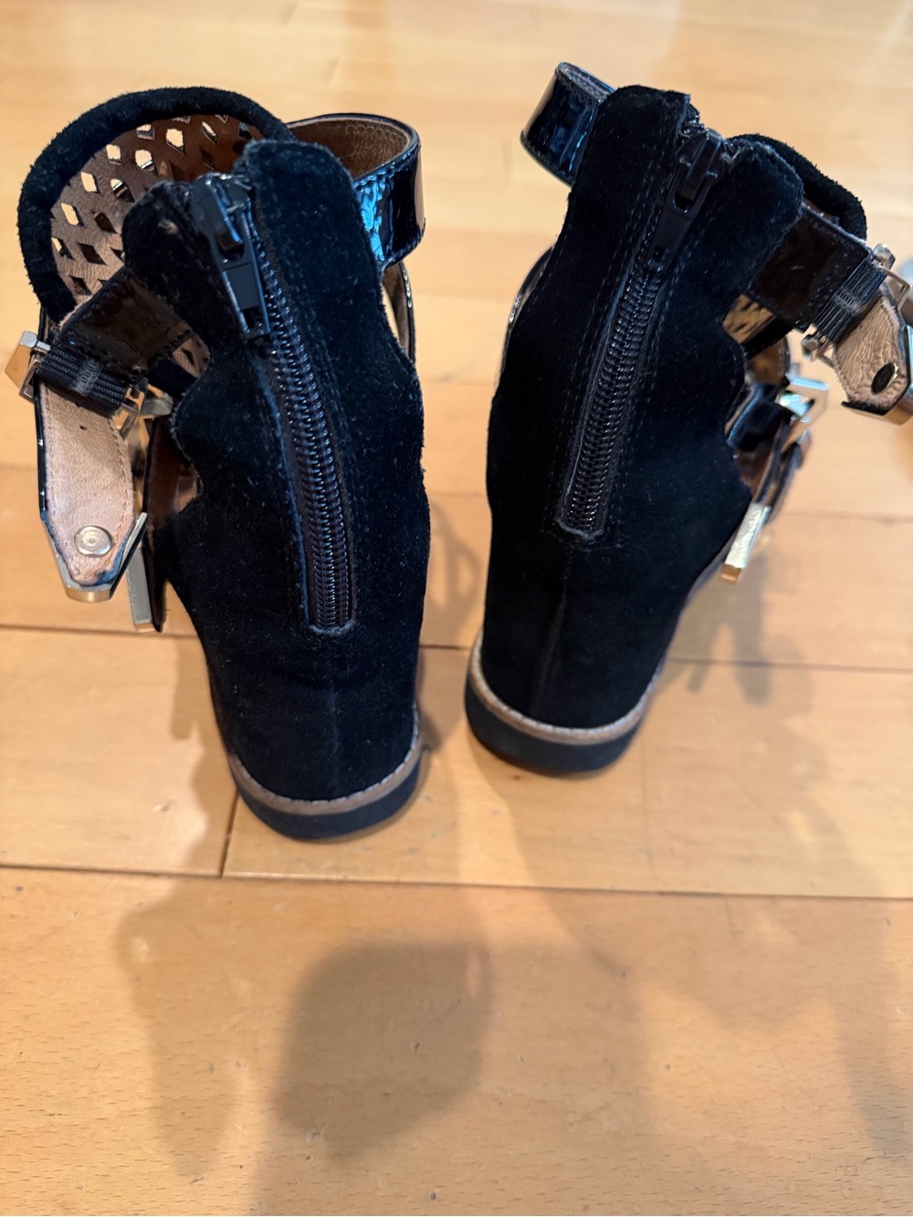 Jeffrey Campbell Hipster Black Suede Gold Buckles Ankle Boots - Picture 3 of 10